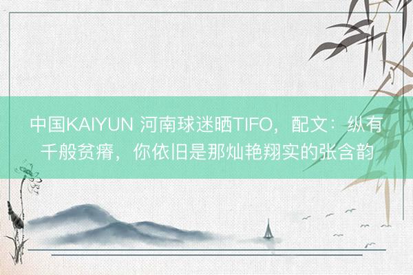 中国KAIYUN 河南球迷晒TIFO，配文：纵有千般贫瘠，你依旧是那灿艳翔实的张含韵